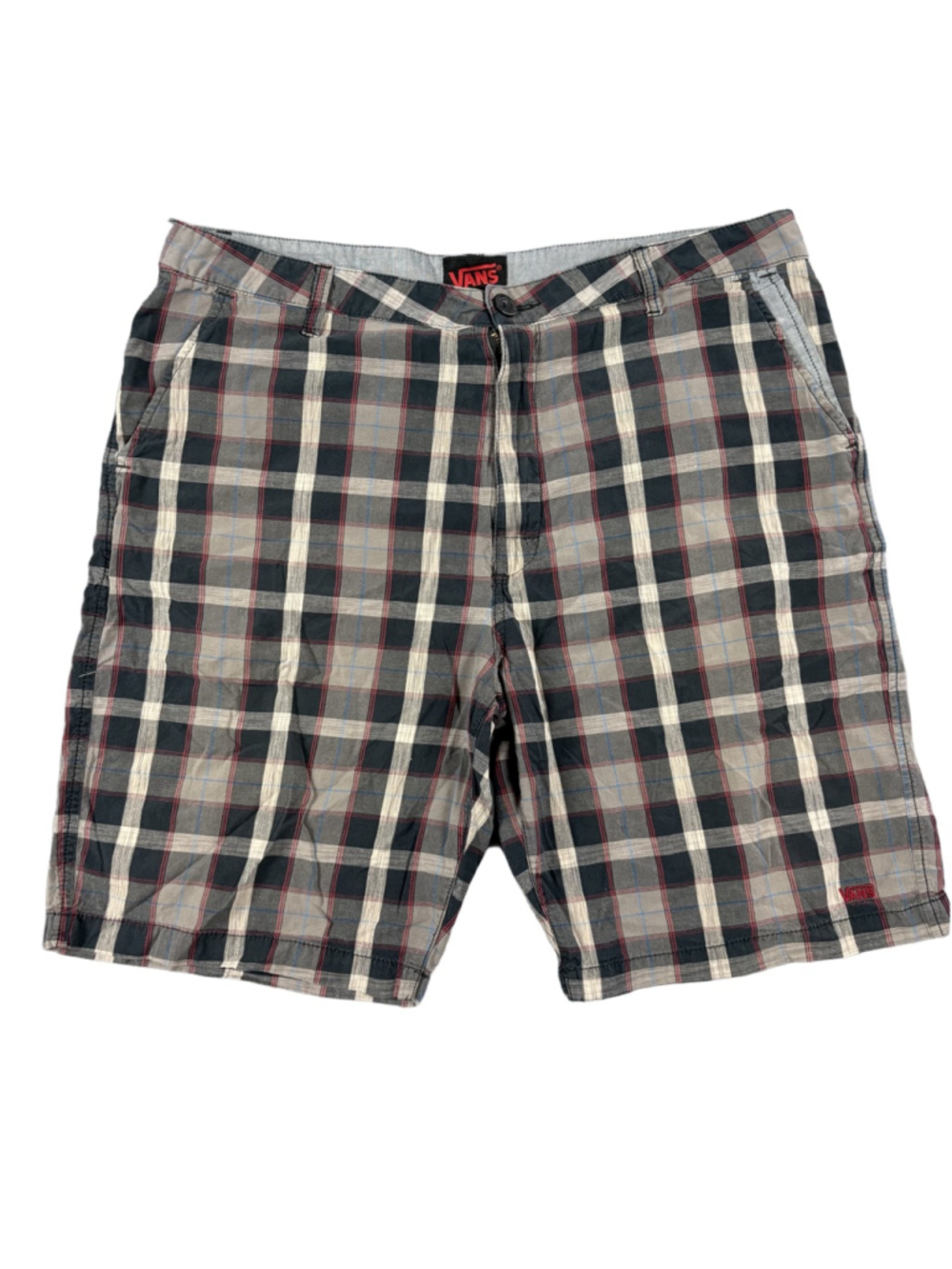 Vans Mens 36 Plaid Chino Shorts Grunge Gray Red Skate Casual Cotton Y2K